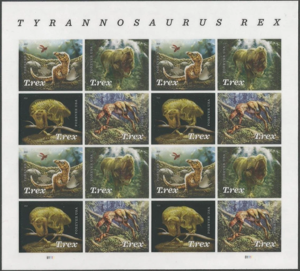 Sheet of 16 stamps - Scott 5410-13 - Forever - Tyrannosaurus Rex - 2019 - MNH - Image 1 of 1