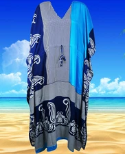 Boho Womens Midnight Blue Stripes Cruise Maxi Beach Vacation Gift Dress OneSize