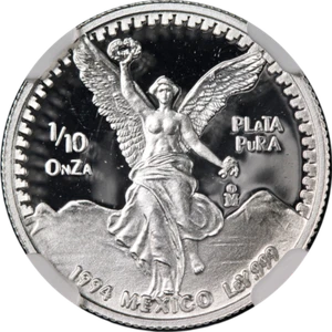 1994 Mo Mexico 1/10 Onza Silver Proof NGC PF69 Ultra Cameo - Picture 1 of 4