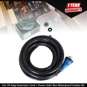 50 Amp Generator Cord 25FT + Power Inlet Box Waterproof Combo Kit ETL Listed - Picture 1 of 9