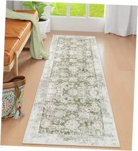 Vintage Floral Kitchen Runner, 2x6 Hallway Runner Rug Non-Slip 2'x6' Green - Picture 1 of 8