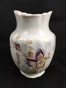 Vaso vintage motivo floreale bianco e oro viola fiori alto 5" vaso fiori - Foto 1 di 10