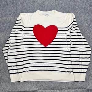 Suéter a Rayas Corazón J.Crew Manga Abullonada Cuello Redondo Pullover Top Talla M - Imagen 1 de 9