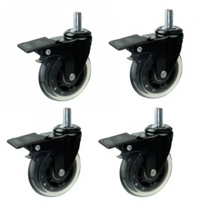 HNF SHOP 4/pk Dia 3" rollerblade Heavy duty wheels Soft PU casters with brake M10 Stem