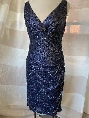 Vestido Vaina LAUREN Ralph Lauren NOCHE Talla 8 Azul Marino Lentejuelas Acanalado Cóctel Foto 1 de 4