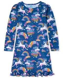 Size 16 The Children's Place Unicorn Rainbow nightgown blue NWT - Picture 1 of 1