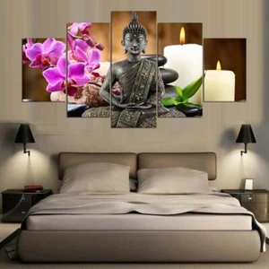 Buddha Meditation Statue Ochid Candles Canvas Print Painting Wall Art Home Decor - Picture 1 of 4