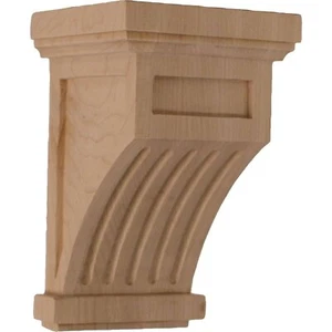 Ekena Millwork COR04X04X07FLRW Fluted Wood Corbels, 4 1/4"W x 4 1/4"D x 7"H, ... - Picture 1 of 5