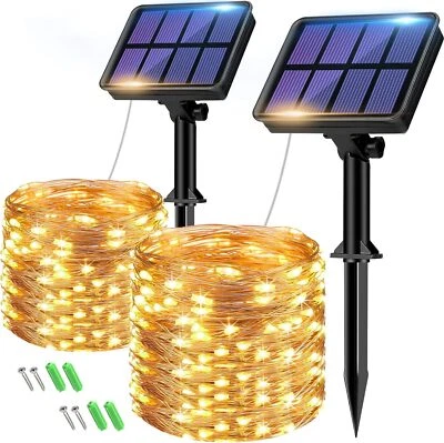 Solar String Lights Outdoor Waterproof 160 LEDs 8 Modes 16M 2 PCS Warm White NEW - Image 1 of 4