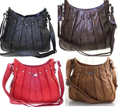 LADIES LORENZ COWHIDE REAL LEATHER HAND BAG PLEATED ACROSS BODY BAG SHOULDER BAG - Image 1 of 4