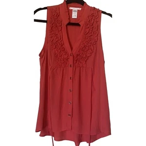 Free 2 Luv Blouse Sleeveless V-Neck Terra Cota 100% Polyester Size Medium - Picture 1 of 9