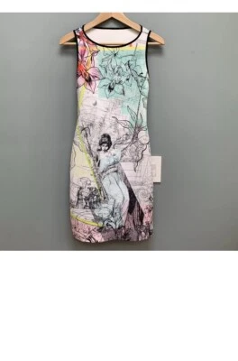 Clover каньон римский ренессанс печать вырез обтяжку неопрен платье XS нетронутый - Изображение 1 из 4