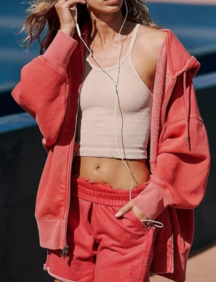 SUDADERA CON CAPUCHA FREE PEOPLE FP MOVEMENT ROJA SPRINT HASTA EL FINAL CREMALLERA TALLA S Foto 1 de 4