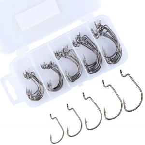 50pcs Offset Worm Fishing Hook #2 #1 #1/0 #2/0 #3/0 Lure Bait Hook Bass Carp - Picture 1 of 6