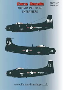 Euro Decals Coreano Guerra Usmc Skyraiders Decalcomanie Trasferimenti IN 1/72 - Foto 1 di 5