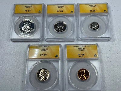 1963  US Mint Silver Proof Set, graded by ANACS,   PF67/68,   LUSTROUS coins!!! - Image 1 of 4
