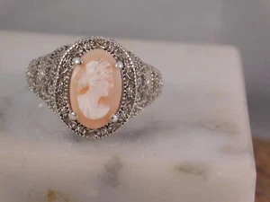 Anillo camafeo ovalado estilo vintage de 7,9 mm x 10,5 mm filigrana de plata de ley - Imagen 1 de 11