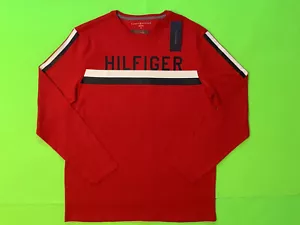 New TOMMY HILFIGER Men’s Long Sleeve T-Shirt MEDIUM Red w/White, Blue Cotton - Picture 1 of 12