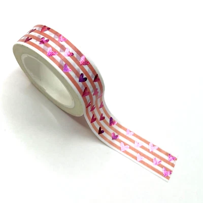 Pink Foil Hearts Stripes Washi Tape Valentine's Day Scrapbooking Journals Cards - Image 1 of 2