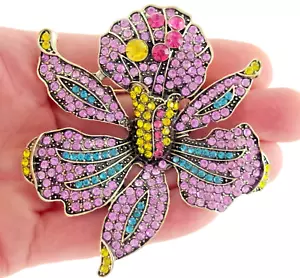 Hübsch! 3" NEU OHNE ETIKETT DESIGNER STIL KRISTALL STRASS ORCHIDEE/IRIS BLUME BROSCHE ANSTECKNADEL - Bild 1 von 16