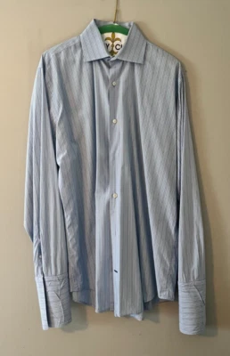 men's Banana Republic blue striped french cuffed dress shirt, size 16-16.5 L - Image 1 of 4