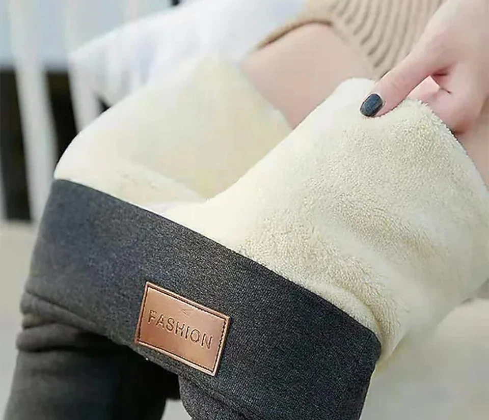 Mujer Moda Sherpa Polar Forrado Invierno Cintura Alta Leggings Medianos Foto 1 de 1