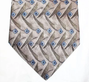 Corbata Secours marrón con hojas verdes y diamantes azules y negros 100 % seda - Imagen 1 de 8