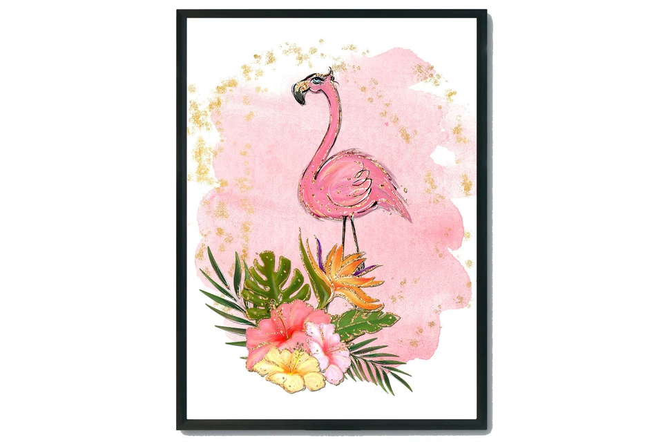 Tropical Flamingo Nursery Impresión mural, Arte mural Flamingo, Flamingo print   Foto 1 de 3