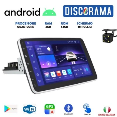 AUTORADIO ANDROID 10 POLLICI STEREO AUTO 1 DIN 4GB RAM WIFI SCHERMO ESTRAIBILE - Immagine 1 di 4