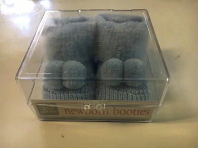 Vintage Gold Bug  Goldbug Blue pom pom Newborn Baby Bootees In Box - Изображение 1 из 3