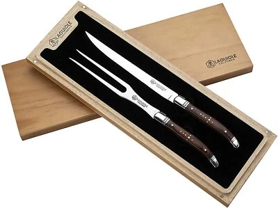 Juego de cuchillos y tenedores para tallar Laguiole California (11 pulgadas) - palo de rosa - caja de regalo Foto 1 de 4