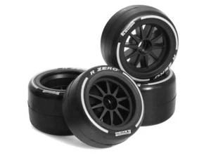 RUBBER TIRE & WHEEL SET F & R FOR 1/10 RC TAMIYA TRF103 TRF101 F-104 FORMULA F-1 - Picture 1 of 7