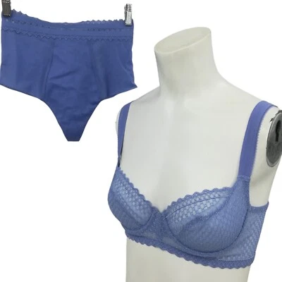 Sujetador La Perla Cintura Alta Ropa Interior Con Aros Talla 34B Conjunto de Encaje Azul Pinup Transparente Foto 1 de 4