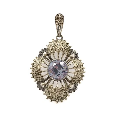 Ciondolo gioiello Theodor Fahrner 5,7 cm argento antico 925 marcasite spinell... - Immagine 1 di 4