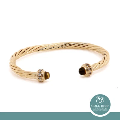 Brazalete Brazalete Cable Retorcido Diamante 0.20 TW Oro Amarillo 10K Acentos Gemas 6.25" Foto 1 de 4