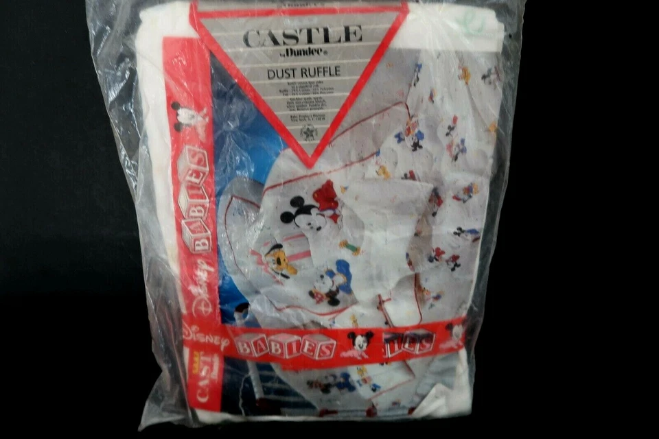 VTG Dundee Disney Babies Crib Dust Ruffle Skirt Mickey Minnie Donald Hearts