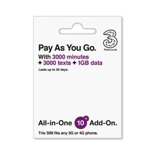 PrePaid Europe Uk Three sim card 1Gb data+3000 minutes+3000 texts for 30 days /