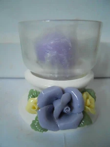 VOTIVKERZENHALTER Keramik weiß LILA Rose Blume 3"  - Bild 1 von 3