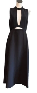 Abito midi senza maniche Misha Nonoo donna 8 nero con ritagli LBD $450 - Foto 1 di 9