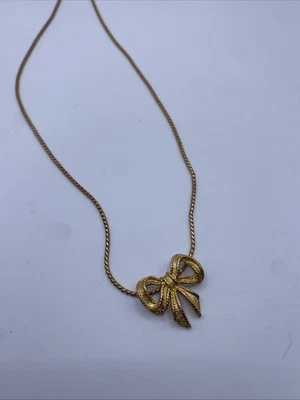 Avon Vintage Gold Tone Bow Pendant  Necklace  - Image 1 of 4