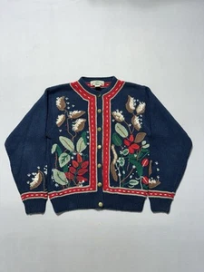 Vintage Orvis Novelty 100% Wool Leaves Nature Wool Cardigan Sweater Size M - Picture 1 of 12