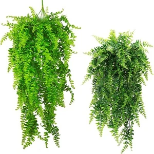 Boston Ferns Artificial Persian Rattan Fake Hanging Plant Faux Greenary Vine - Picture 1 of 7