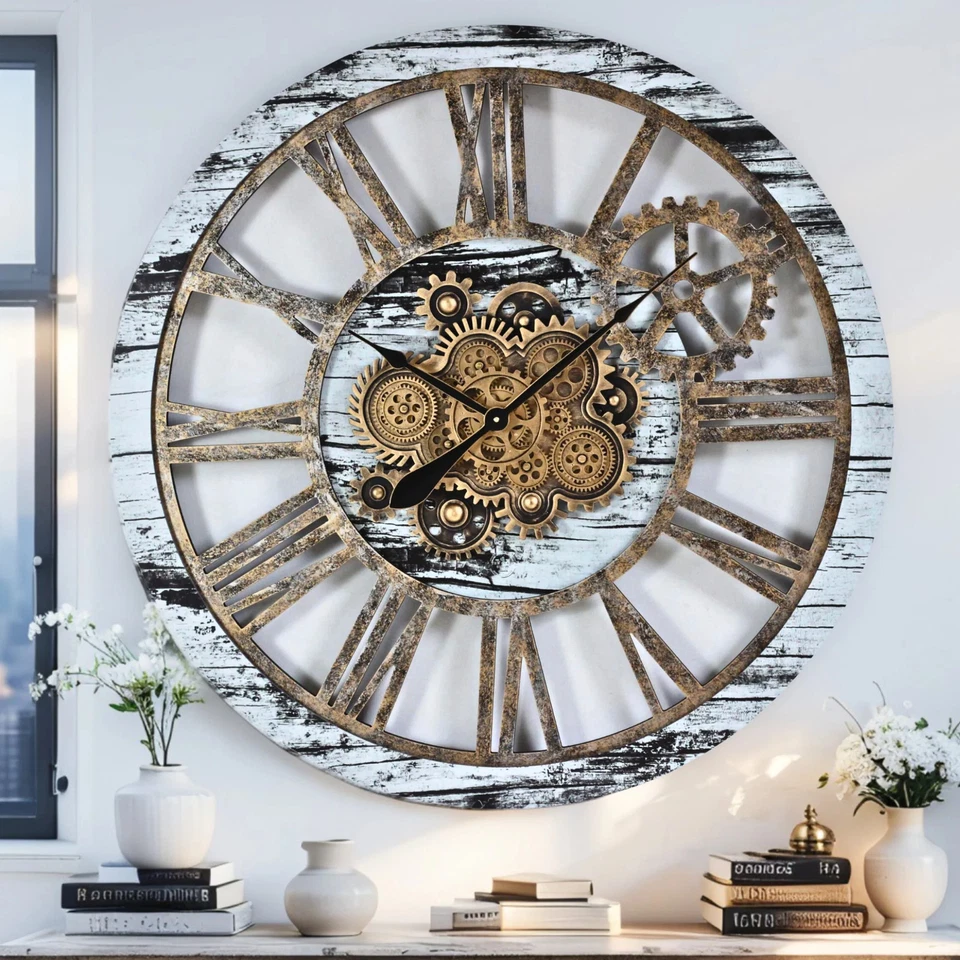 Relógio de parede The Gears AMERICA LINE REDONDO 36 POLEGADAS CINZA E BRANCO - Imagem 1 de 4