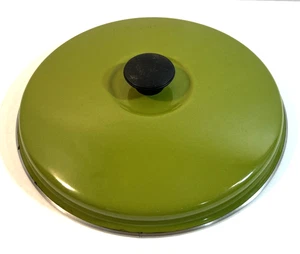 Vintage Emaillegeschirr Suppentopf Pfanne Deckel NUR Avocado grün mit schwarzem Griff 10" - Bild 1 von 11