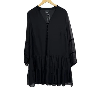 CITY CHIC Size 16 Black Melanie Mini Long Sleeve Drop Waist Dress NWT - Picture 1 of 8