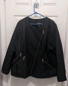 Lane Bryant Quilted Black Jacket With Asymmetrical Zipper Womens Size 26/28 - Picture 1 of 4