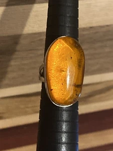 Sterling Silver 925 Baltic Honey Amber Cabochon SZ. 7.5 Stunning - Picture 1 of 10