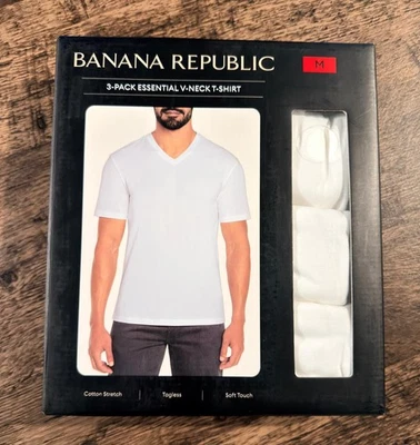 Banana Republic Men's 3-Pack Essential V-Neck T-Shirts, White, Size M - Image 1 of 3