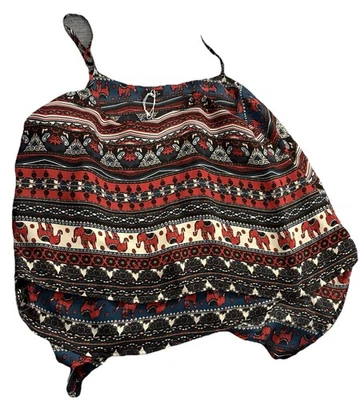 rue 21 top Sz L Red Wh Blue Elephants Stripes Tribal Boho No Size Material Tags - Image 1 of 2