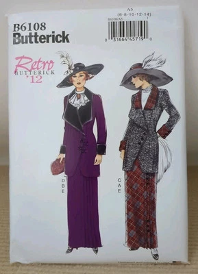 Butterick B6108 6108 1910s Titanic Jacket Bib Skirt pattern sz 6-14 NEW UNCUT - Image 1 of 4